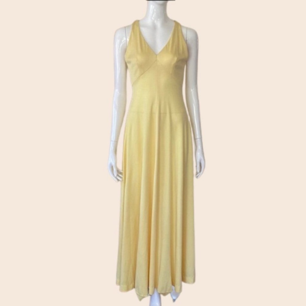 Vintage 70's Lemon Yellow Maxi Dress Size Small